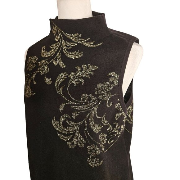 Chico's Lurex Scroll Print Sweater Tank Gold Detail Sleeveless Size 2 US Large - Picture 2 of 10